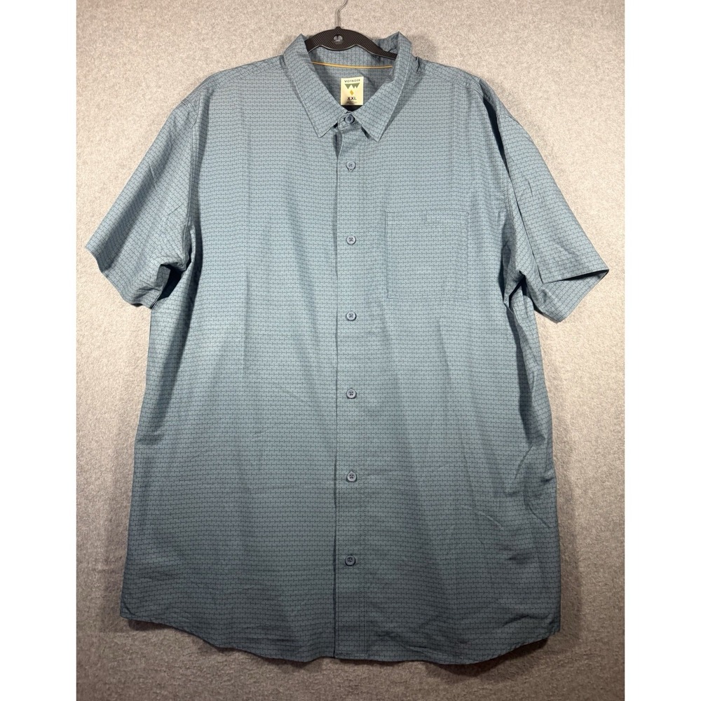 Voyager Men's Short Sleeve Button-Up Shirt, Size XXL, Blue/Green